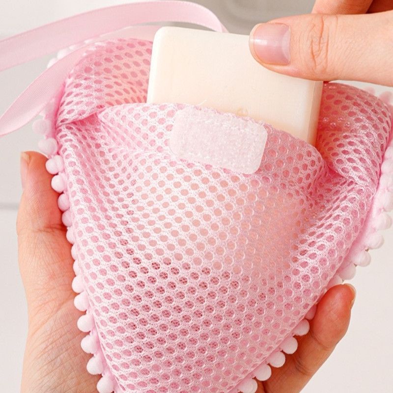 2-Pack Ins Style Cloud & Heart Soap Foaming Bag, Facial Bubble Net Soap Storage Pouch—White