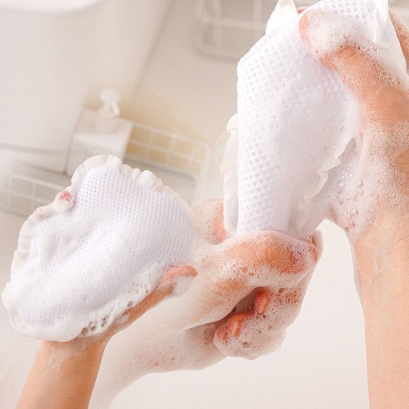 2-Pack Ins Style Cloud & Heart Soap Foaming Bag, Facial Bubble Net Soap Storage Pouch—White