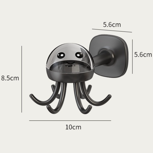 Octopus Rotating No-Drill Hook, Multi-Purpose Strong Adhesive 6-Claw Kitchen Utensil Wall Storage Rack—Gray