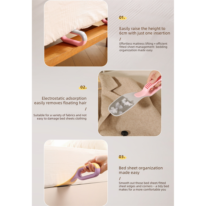 Multi-Function Mattress Lifting Tool, Labor-Saving Bed Sheet Tucking Helper, Double-Sided Static Lint Remover Brush—Yellow