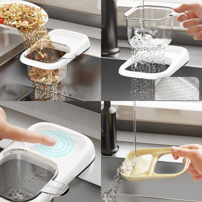 Sink Filter Drain Basket, Kitchen Wet/Dry Separation Food Residue Collector, Multi-function Storage Rack - Beige