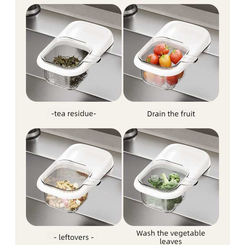 Sink Filter Drain Basket, Kitchen Wet/Dry Separation Food Residue Collector, Multi-function Storage Rack—White
