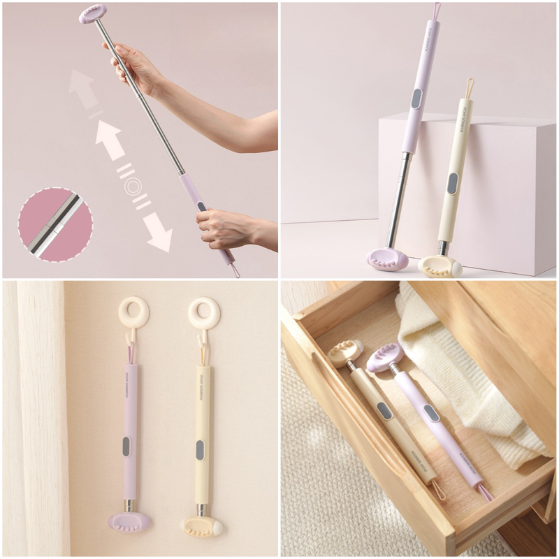 Retractable Double-Sided Back Scratcher, 2-in-1 TPR Itch Relief & Massage Hammer with Hanging Loop—Beige