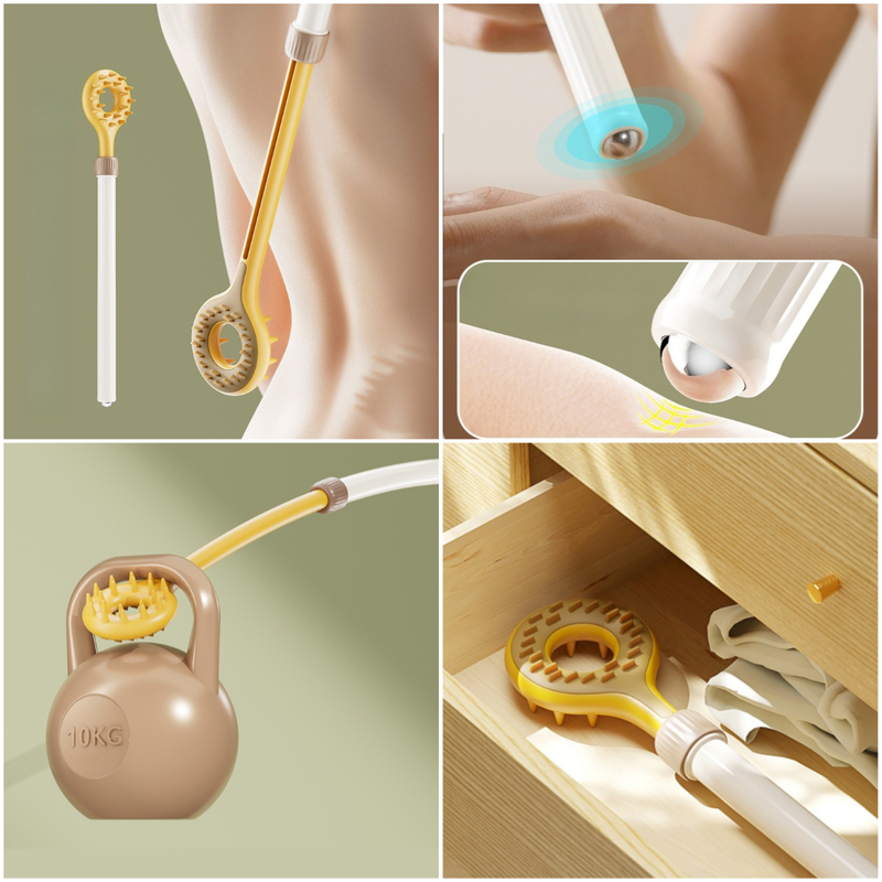 Retractable Double-Sided Back Scratcher, Multi-Function Itch Relief Tool with Ball-Point Massager—Brown