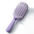Self-Cleaning Foldable Vent Hair Brush, Portable Detachable Volumizing Scalp Massage Comb—Purple