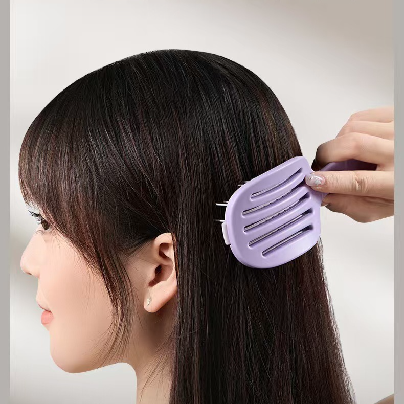 Self-Cleaning Foldable Vent Hair Brush, Portable Detachable Volumizing Scalp Massage Comb—Purple
