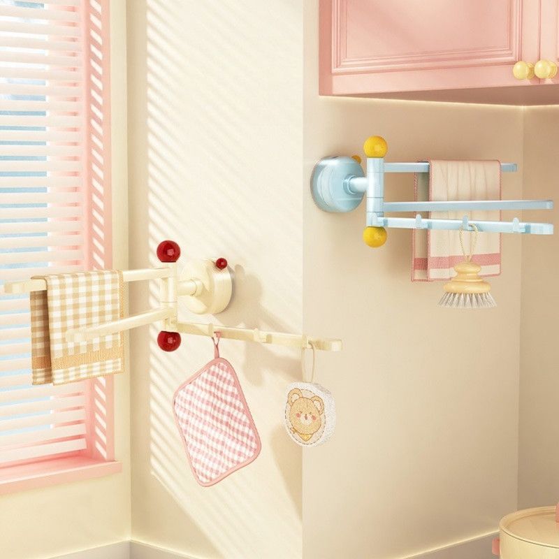 Suction-Mounted Rotatable Towel Rack, Multi-Foldable Kitchen Dishcloth Holder, Multi-Purpose Bathroom Storage Hanger—Beige