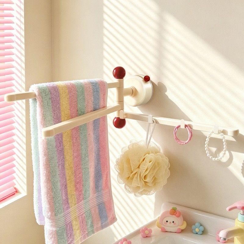 Suction-Mounted Rotatable Towel Rack, Multi-Foldable Kitchen Dishcloth Holder, Multi-Purpose Bathroom Storage Hanger—Blue