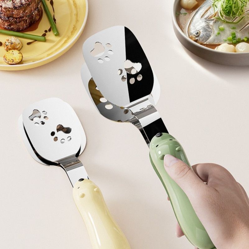 2-in-1 Spatula Tongs, Extended Stainless Steel Oil-Draining Food Tongs, Heat-Resistant Steak Turner—Yellow