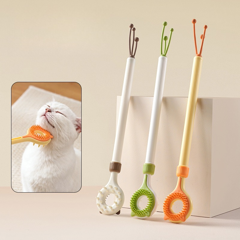 3-in-1 Retractable Pet Scratching Stick, Double-Sided Cat Massage Comb for Cat Grooming—Green