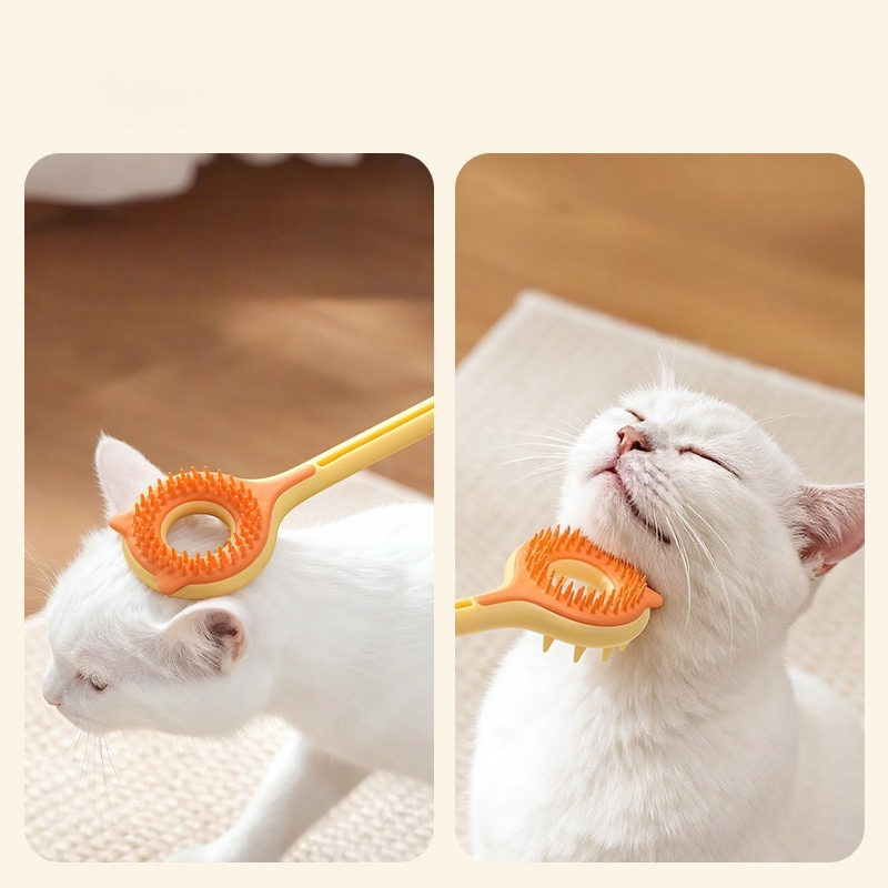 3-in-1 Retractable Pet Scratching Stick, Double-Sided Cat Massage Comb for Cat Grooming—Orange