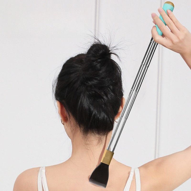 Dual Retractable Back Scratcher, Portable Self-Scratching Tool with Magnetic Massage Roller and Anti-Slip PP Claw—Black