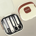 8-Piece Portable Manicure Set with Handheld PP Case, Splash-Proof Steel Nail Clipper Travel Beauty Kit—White