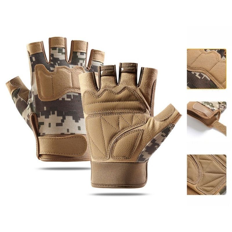 Size XXL - Brown Camouflage - EVA Protective Tactical Gloves, 1 Pair, Anti-Slip Shock-Absorbing Sports Gloves for Cycling and Workouts