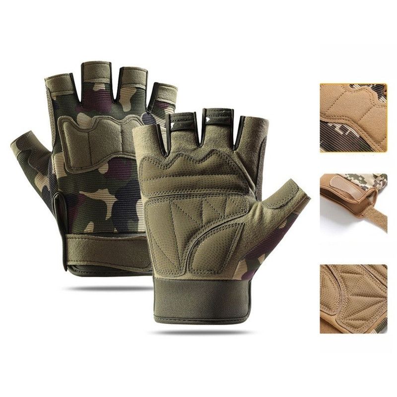 Size M - Green Camouflage - EVA Protective Tactical Gloves (1 Pair), Anti-Slip Shock-Absorbing Sports Gloves for Cycling Workouts
