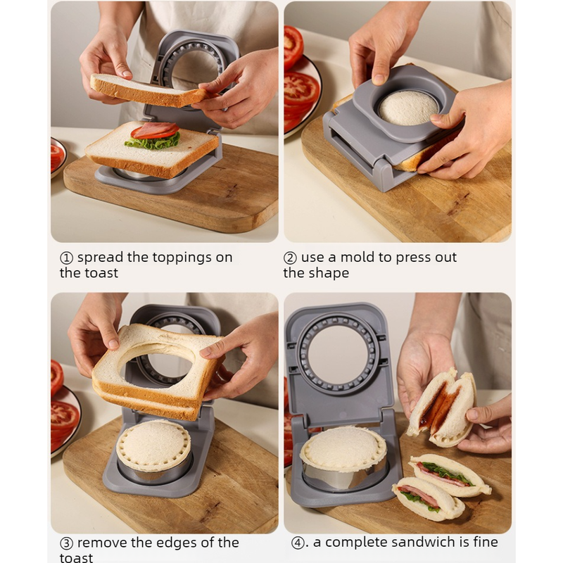 Spring-Assisted Pocket Sandwich Maker, 2-in-1 Stainless Steel Toast Cutter & Sealer for Breakfast - Gray
