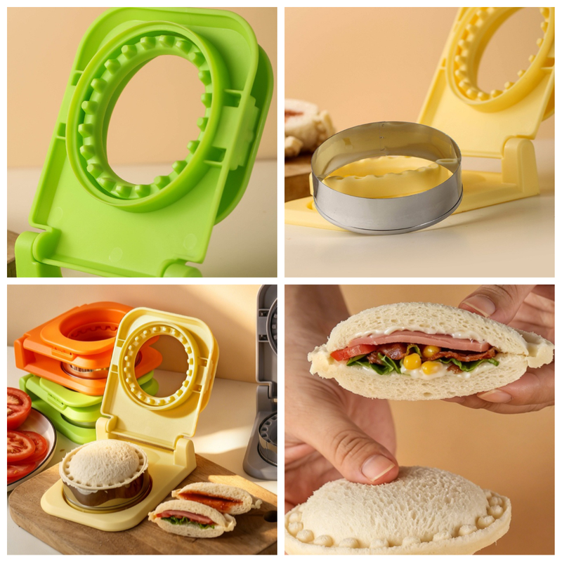 Spring-Assisted Pocket Sandwich Maker, 2-in-1 Stainless Steel Toast Cutter & Sealer for Breakfast—Yellow