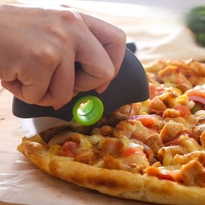 Detachable Stainless Steel Pizza Cutter Wheel with Transparent Protective Cover, Kitchen Baking Slicer Tool—Green