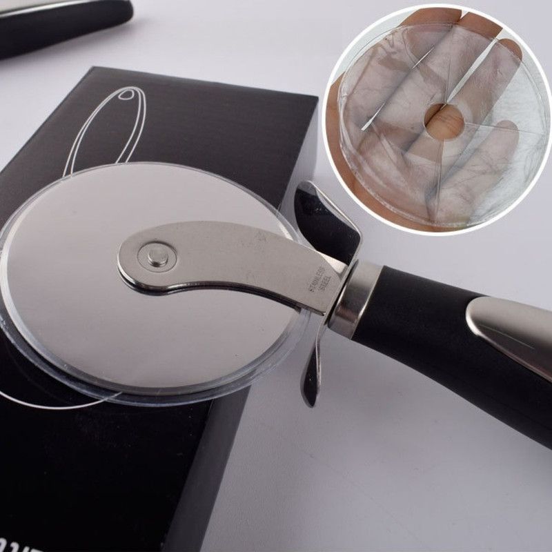 2Pcs Pizza Baking Tool Set, 8cm Stainless Steel Guard Pizza Cutter Wheel & Triangular Cheese Spatula