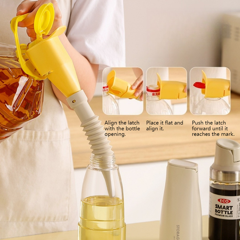 Bendable Silicone Long Oil Funnel, Clip-On Universal Oil Dispenser, Multi-Purpose Kitchen Transfer Funnel—Gray