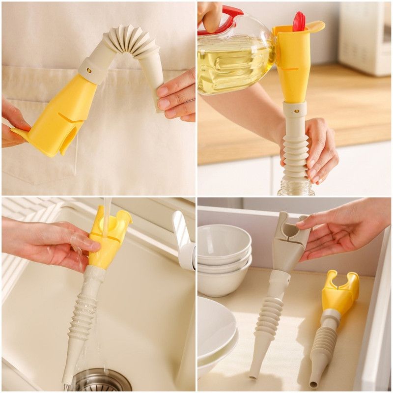 Bendable Silicone Long Oil Funnel, Clip-On Universal Oil Dispenser, Multi-Purpose Kitchen Transfer Funnel—Gray