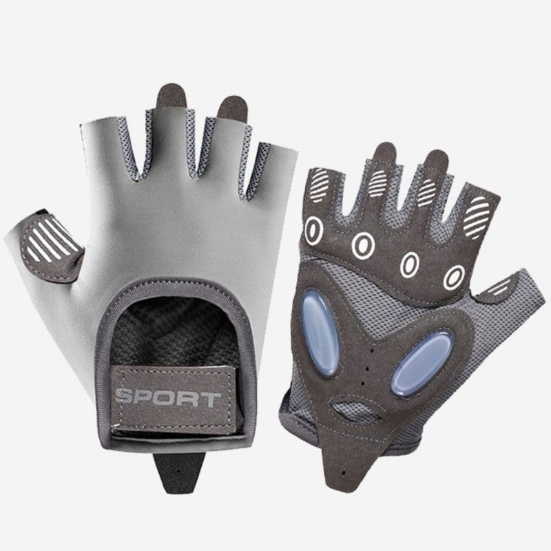 Gray - Size L - Women's Ice Silk Half-Finger Fitness Gloves, Silicone Shock-Absorbing, Anti-Slip, Breathable Sports Gloves