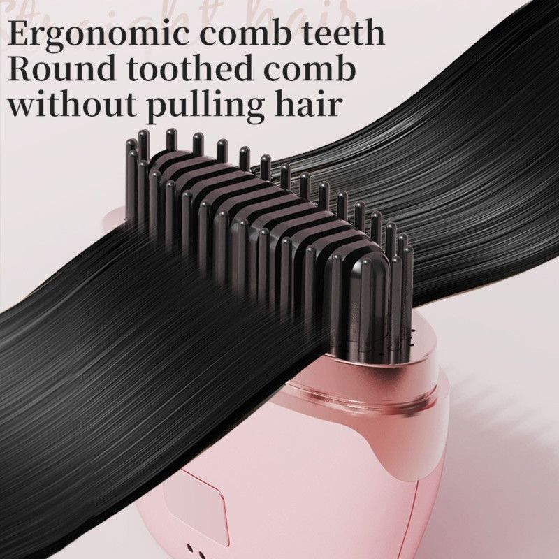 Mini Wireless Negative Ion Hair Straightener Brush, Rechargeable Portable Constant-Temperature Hair Styling Comb for Travel—Black
