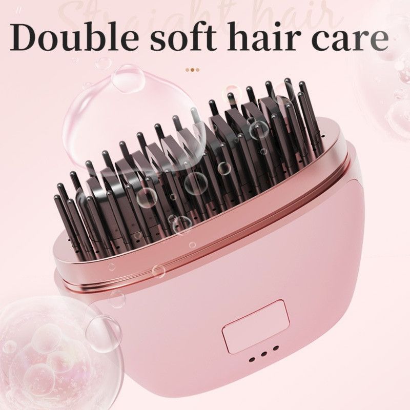 Mini Wireless Negative Ion Hair Straightener Brush, Rechargeable Portable Constant-Temperature Hair Styling Comb for Travel—Black