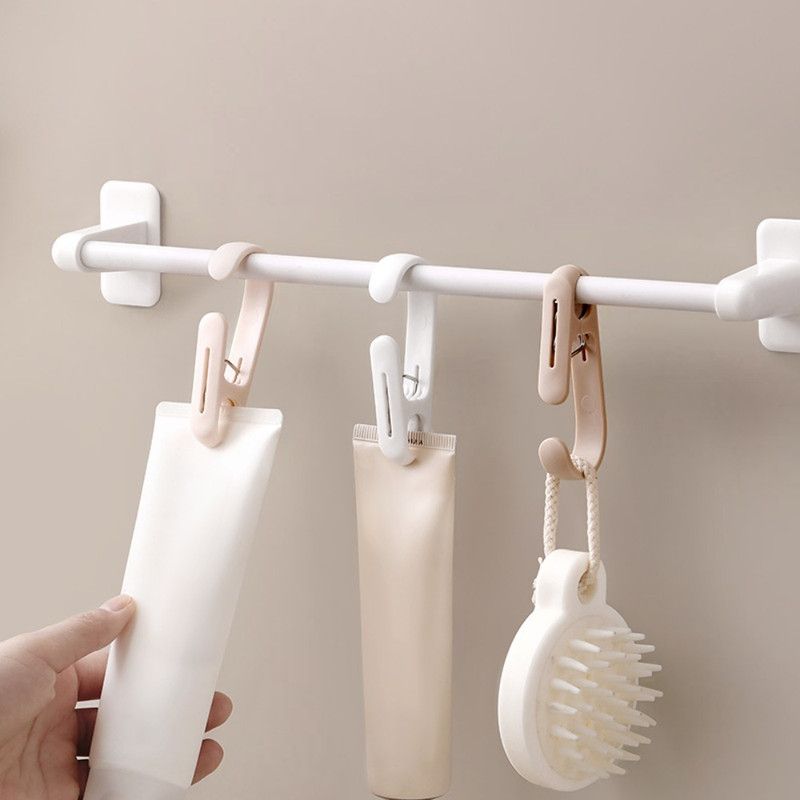 10-Pack Multi-Functional Hook Clips, Stackable Long-Tail Clips for Closets, for Kitchen and Bathroom—Pink