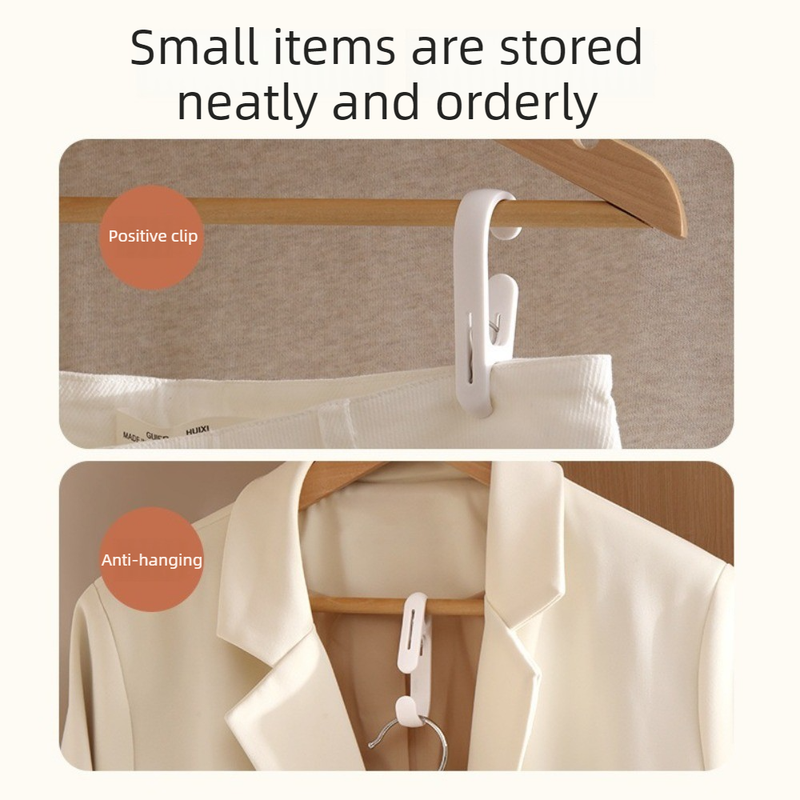 10-Pack Multi-Functional Hook Clips, Stackable Long-Tail Clips for Closets, for Kitchen and Bathroom—White