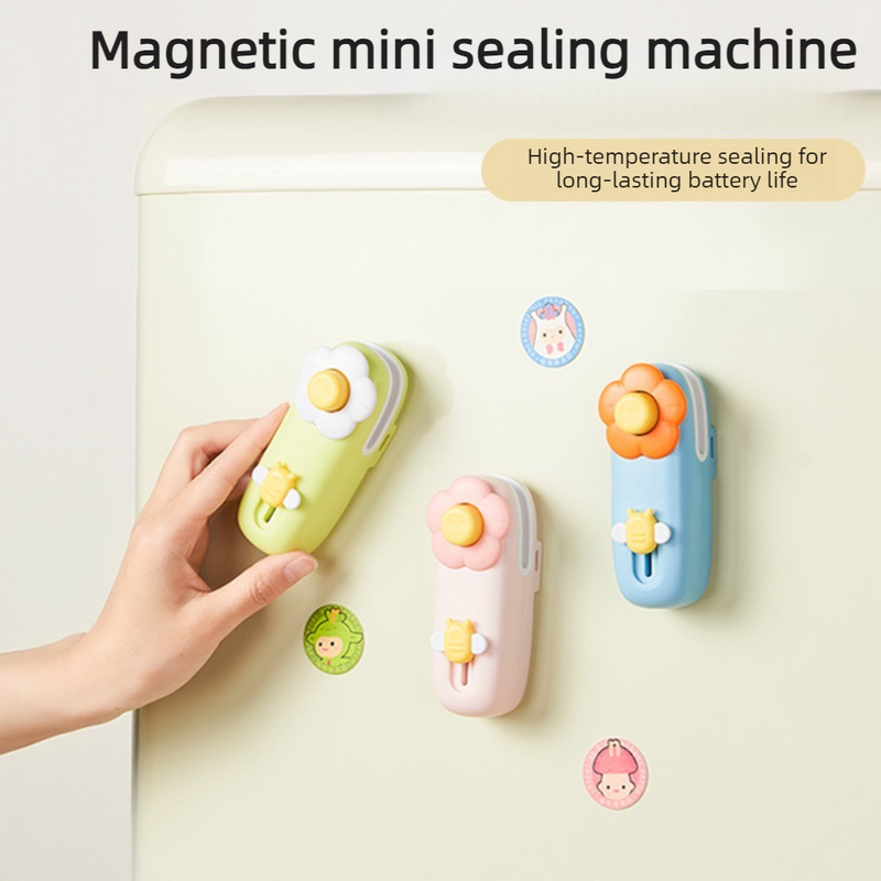 Flower Mini Magnetic Sealer, Handheld Rechargeable 2-in-1 Bag Sealing & Cutter Machine for Snack Packaging—Pink