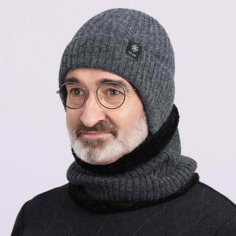 2-Pack—Men's Fleece-Lined Ear Protection Knit Beanie, Warm Thick Winter Hat for Dad or Grandpa—Black