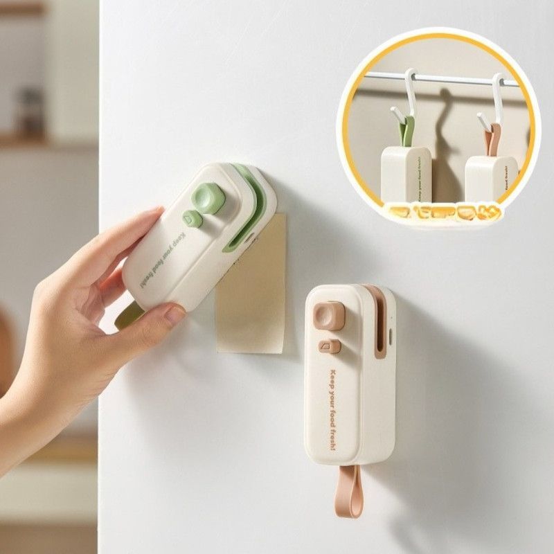 Magnetic Mini Rechargeable Sealer, 2-in-1 Portable Plastic Food Bag Sealing & Cutting Machine—Green