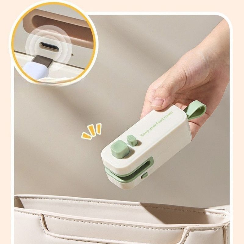 Magnetic Mini Rechargeable Sealer, 2-in-1 Portable Plastic Food Bag Sealing & Cutting Machine—Green