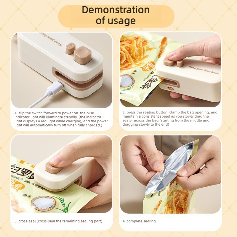 Magnetic Mini Rechargeable Sealer, 2-in-1 Portable Plastic Food Bag Sealing & Cutting Machine—Green