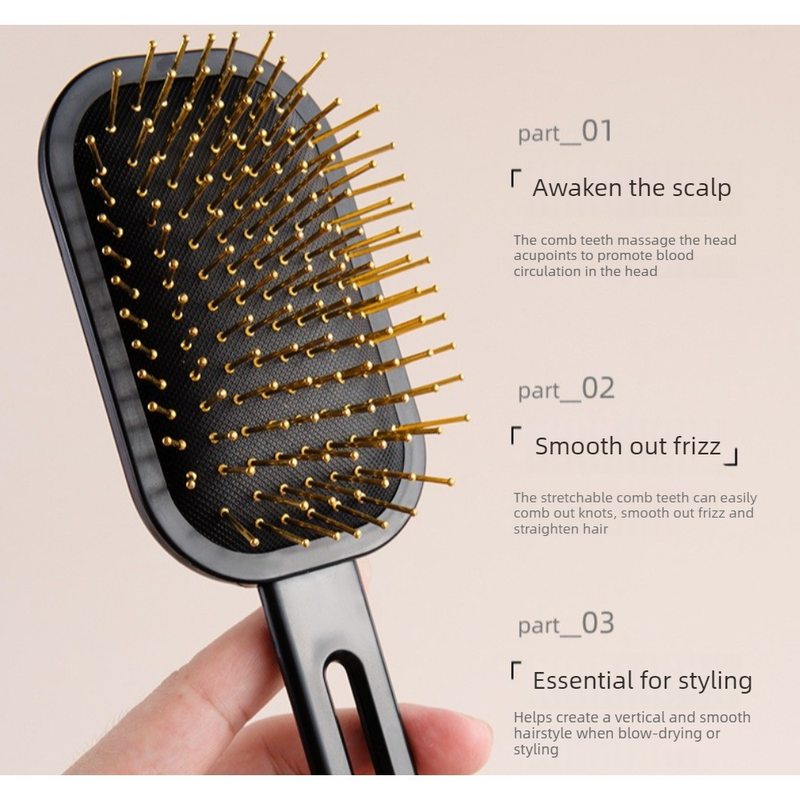 3D Air Cushion Hair Brush, Multi-function Scalp Massage Detangler Comb for Home Hair Styling—Black