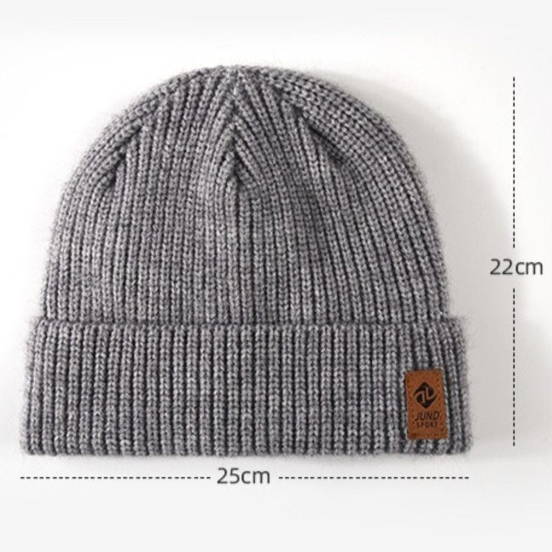 Double Fleece-Lined Vertical Stripe Knit Beanie, Unisex Thick Warm Winter Outdoor Cold-Proof Wool Hat—Black