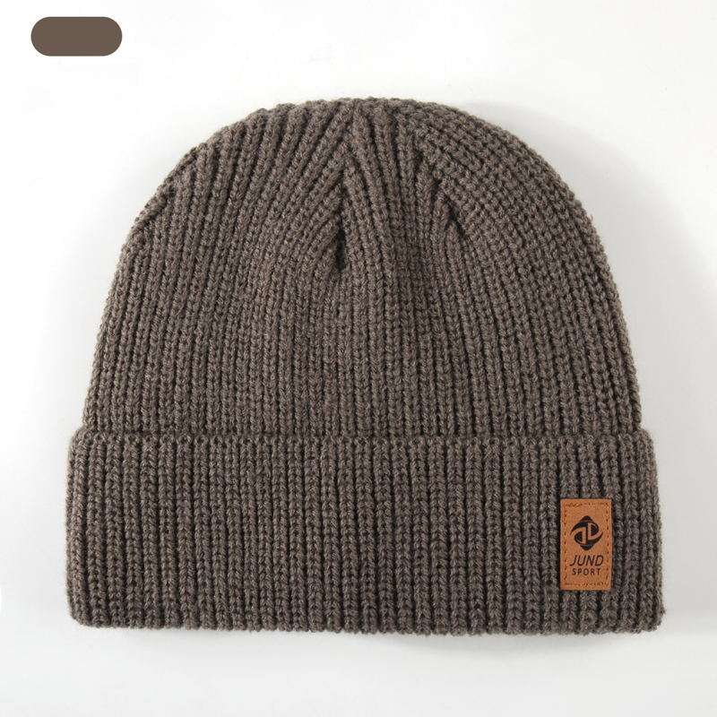 Double Fleece-Lined Vertical Stripe Knit Beanie, Unisex Thick Warm Winter Outdoor Cold-Proof Wool Hat - Brown