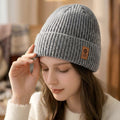 Double Fleece-Lined Vertical Stripe Knit Beanie, Unisex Thick Warm Winter Outdoor Cold-Proof Wool Hat—Gray
