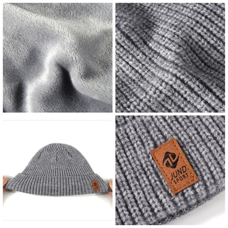 Double Fleece-Lined Vertical Stripe Knit Beanie, Unisex Thick Warm Winter Outdoor Cold-Proof Wool Hat—Gray