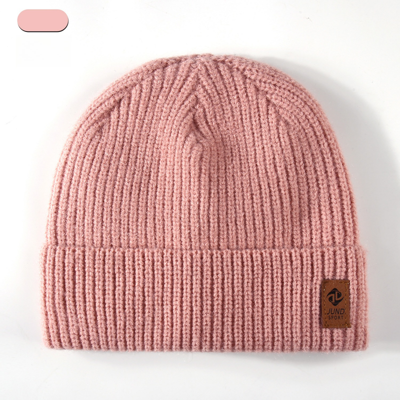 Double Fleece-Lined Vertical Stripe Knit Beanie, Unisex Thick Warm Winter Outdoor Cold-Proof Wool Hat - Pink