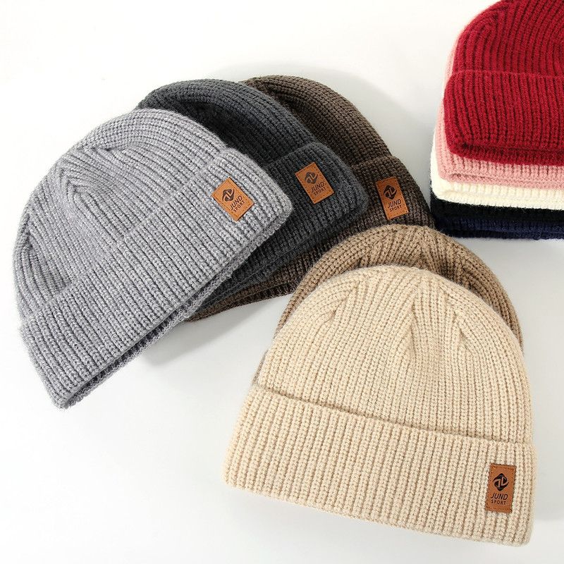 Double Fleece-Lined Vertical Stripe Knit Beanie, Unisex Thick Warm Winter Outdoor Cold-Proof Wool Hat - Red
