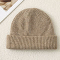 Solid Color Knit Beanie, Unisex Minimal Cuffed Warm Winter Hat with Slim Face Design—Apricot