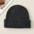 Solid Color Knit Beanie, Unisex Minimal Cuffed Warm Winter Hat with Slim Face Design—Gray