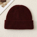 Solid Color Knit Beanie, Unisex Minimal Cuffed Warm Winter Hat with Slim Face Design—Red