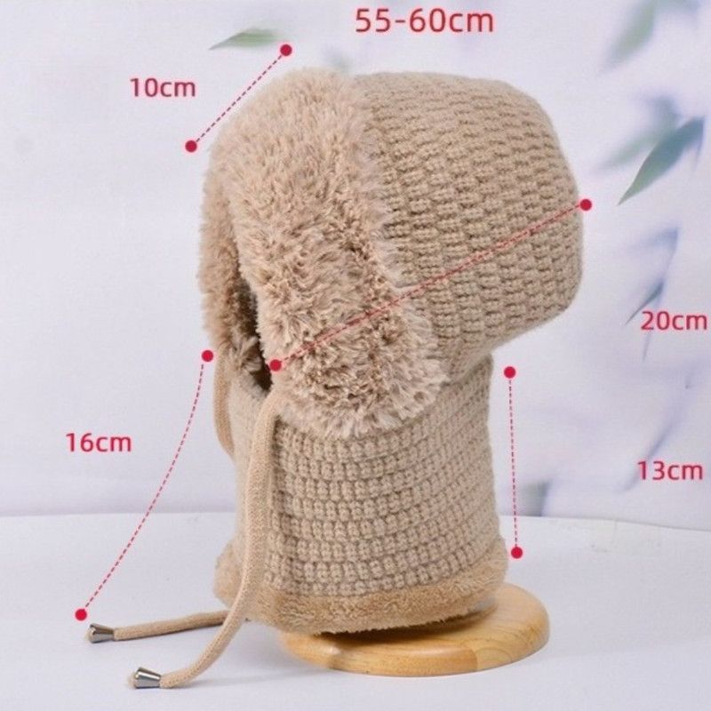 Fleece Ear Protection Integrated Knit Hat, Women's Windproof Balaclava Hat with Face Mask & Neck Warmer—Pink