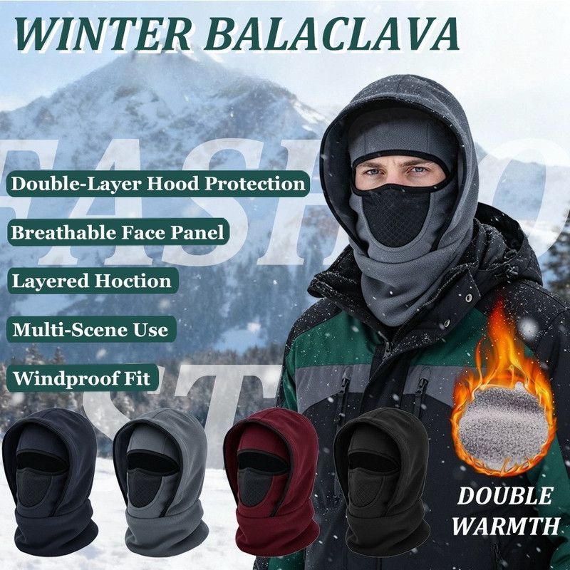 Fleece-Lined Winter Balaclava, Windproof and Breathable Face & Neck Warmer for Cycling and Outdoor Sports - Red