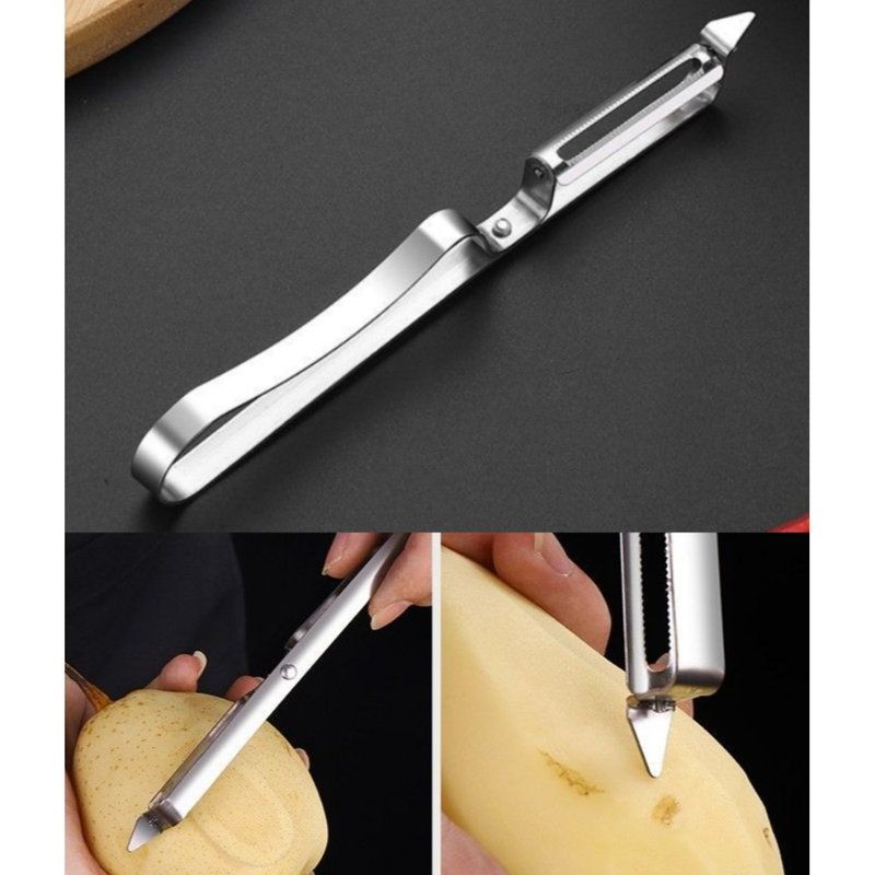 Stainless Steel Multi-function Peeler 3 Pcs Set, Fruit Vegetable Slicer Shaver & Tweezers Kitchen Tool Kit