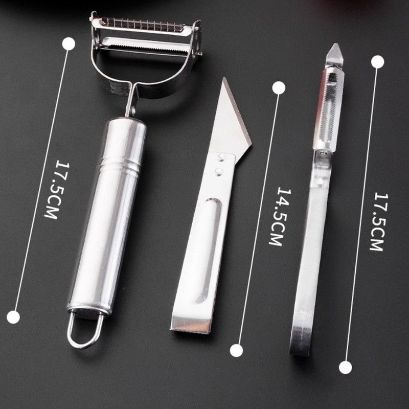 Stainless Steel Multi-function Peeler 3 Pcs Set, Fruit Vegetable Slicer Shaver & Tweezers Kitchen Tool Kit