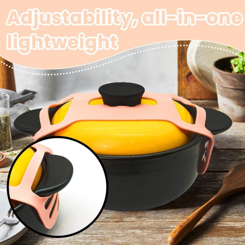Silicone Pot Lid Fastening Strap, Portable Anti-Spill Lid Holder Strap for Casseroles and Stew Pots—Black